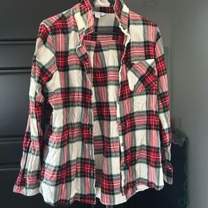 Old Navy Red White Plaid Christmasy Flannel